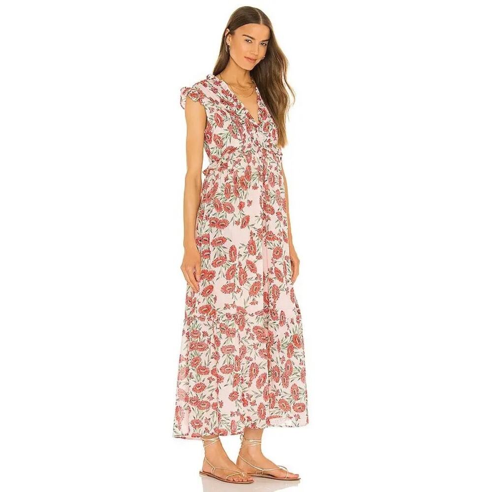 BANJANAN Constance Dress XS Dune Daisy Red Floral Cotton Maxi Dress - Picture 11 of 14